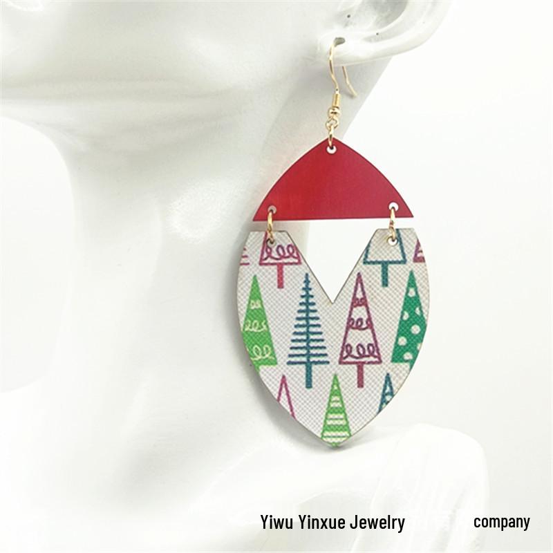 Red Hollow Spliced Creative Christmas Leather Dangle Earrings