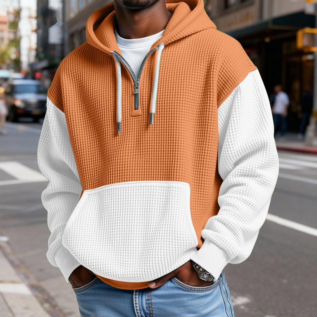 Sudadera con Capucha para Hombre de Moda Trendy con Media Cremallera, Pulóver, Textura Polar Gruesa