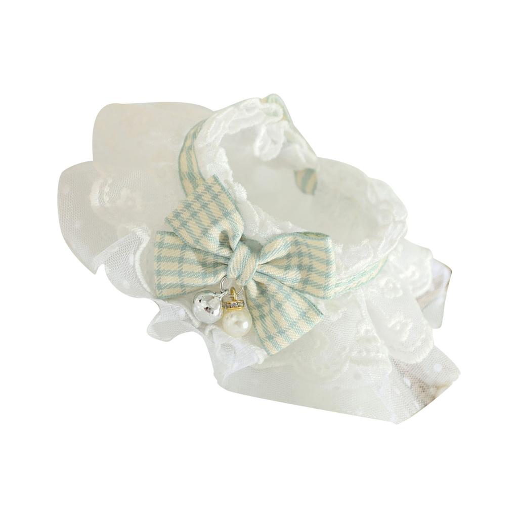 Lace Cat Collar with Bow and Bells Cute Fashionable Pet Neck Scarf Accessories for Dogs Green M