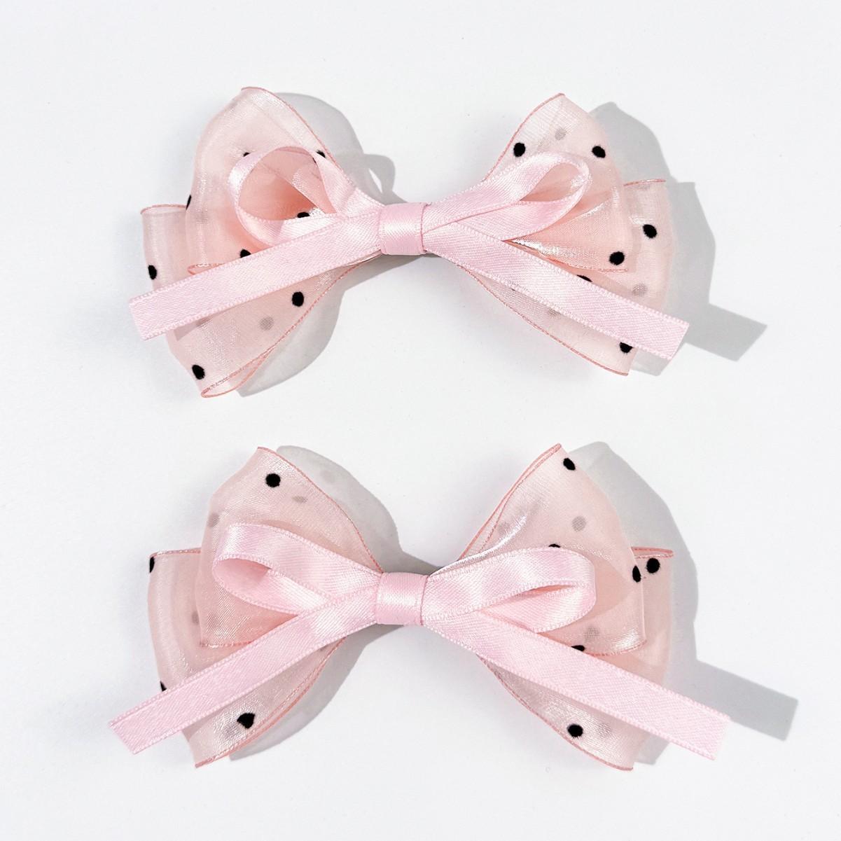

2pcs Spring and summer new polka dot mesh bow hair clip, sweet temperament for girls, versatile daily hair accessories