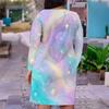 Women Plus Size V Neck Long Sleeve Printed Fitted Straight Dress White Black
