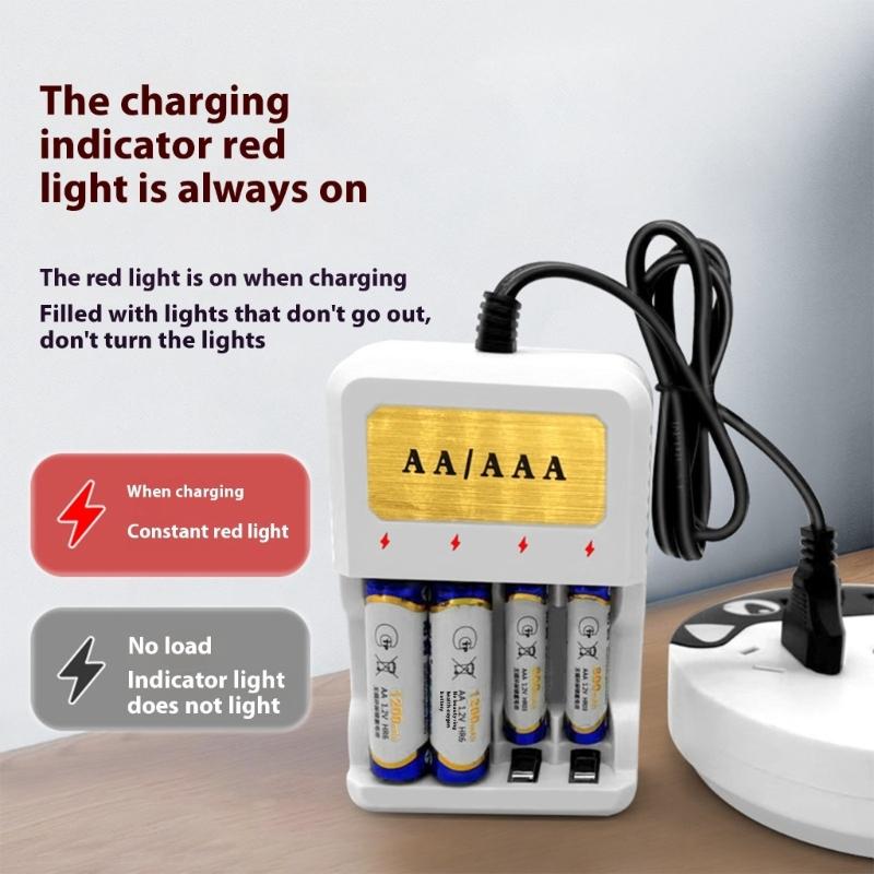 Intelligent Battery Charger Base for 1-4pcs Rechargeable 2A 3A Batteries 4-Channel Fast Charging Dock Stand White
