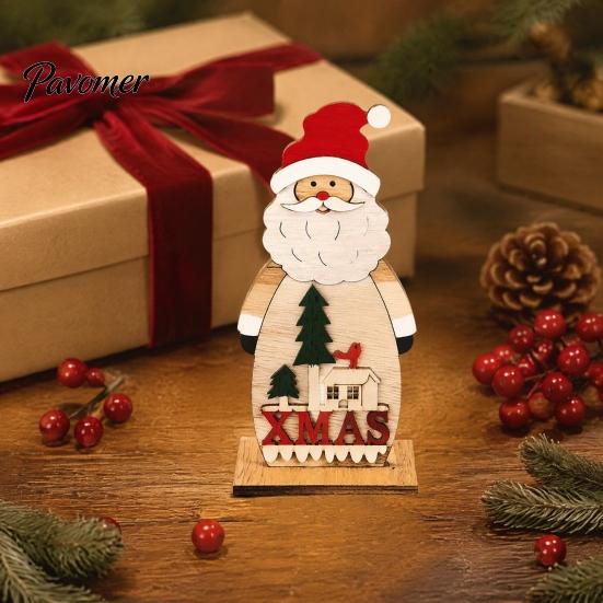Handmade Tiered Wood Trays Nordic Style Wooden Christmas Ornaments, Cute Santa Claus/Snowman/Reindeer Party Home Accents Figurine for Holiday