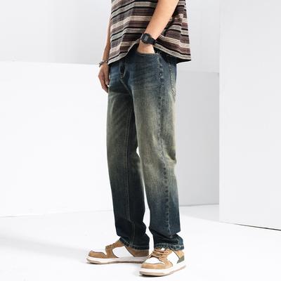 New Spring and Summer Loose Straight American Retro High Street Stretch Denim Trousers for Men