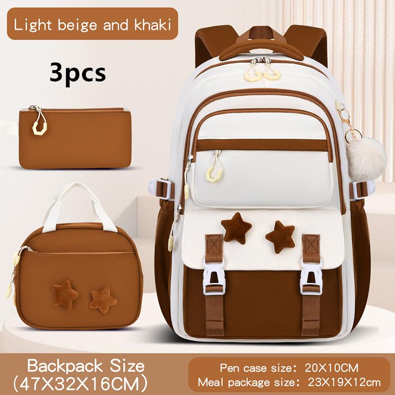 3pecs/set Pentagram School Bags for Junior High School Girls Large Capacity Cute Patchwork Backpack with Pencil Case Lunch Box