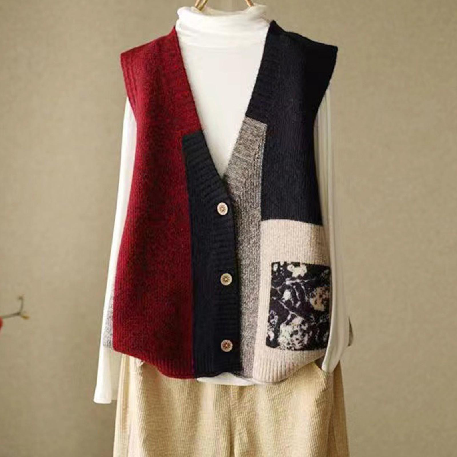 

Женский свитер, жилет, вязаный жилет, свободные плечи, жилет One Size красный