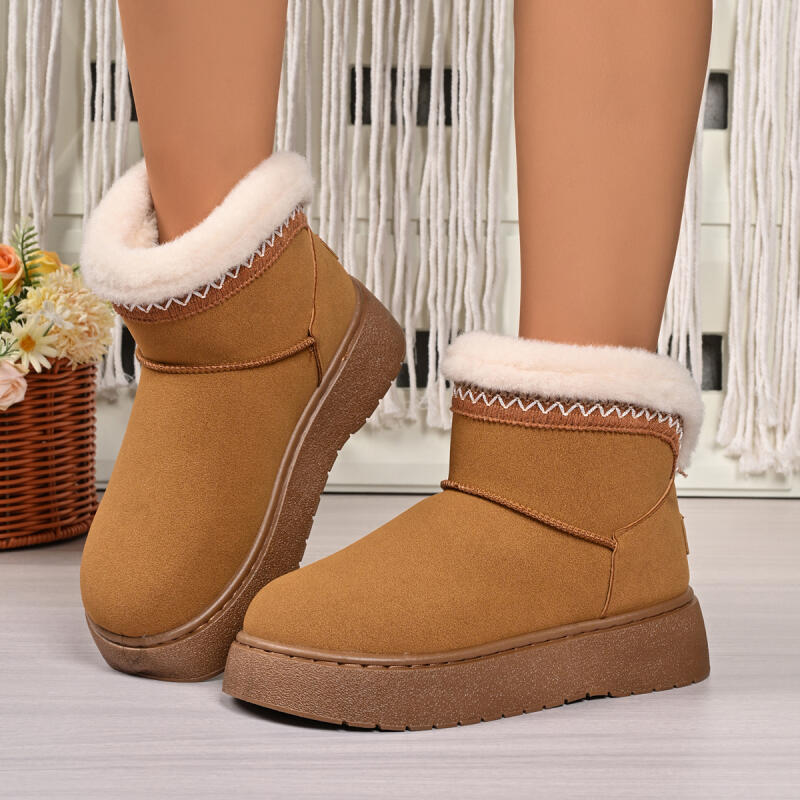 Fashion Casual Embroidery Furry Snow Boots Women 2025 Winter Soft Thick Bottom Fluffy Fur Ankle Boots Warm Plush Slip On Shoes for Woman