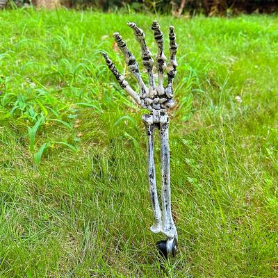 Pacote com 2 Estacas de Esqueleto Decorações de Halloween Braços de Crânio Mãos Estaca para Pátio Externo Gramado Jardim Cemitério Decoração de Festa