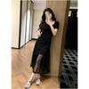 Summer New Korean Version Temperament Square Collar Thin Mesh Splicing Dress for Women, Especially Beautiful Waist Pinching Small Skirt for Women