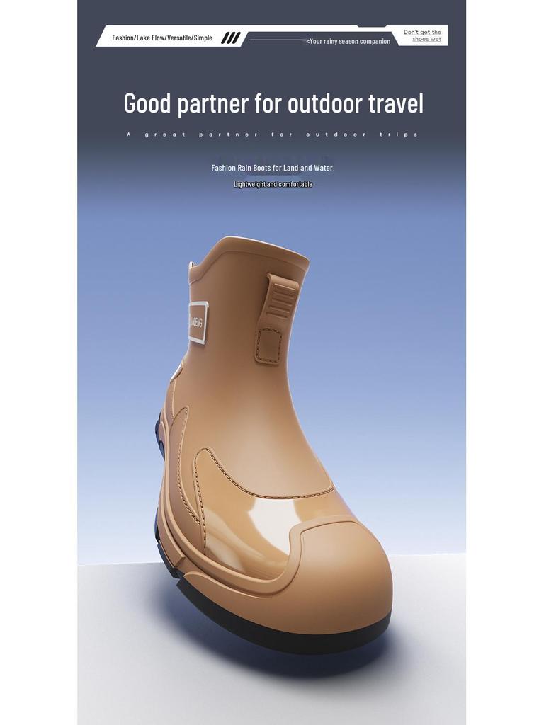 Cross-Border Fashion Men's Short Rain Boots - Trendy, Cool, Warm Rubber Wading Shoes for Outdoors
