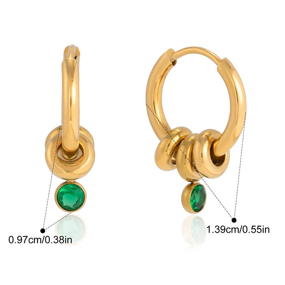 

Gold color Hoop Earrings With CZ Zircon Dangle Earrings Stainless Steel Minimalist Trendy Zircon For Women Fashion Party Gift зелений