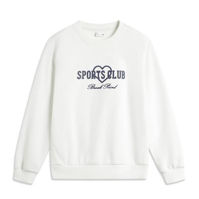 Li Ning Sports Lifestyle Series Pullover Letter Print Fleece Loose Long Sleeve Sweatshirt Women Sweatshirt Off-White AWDU446-1