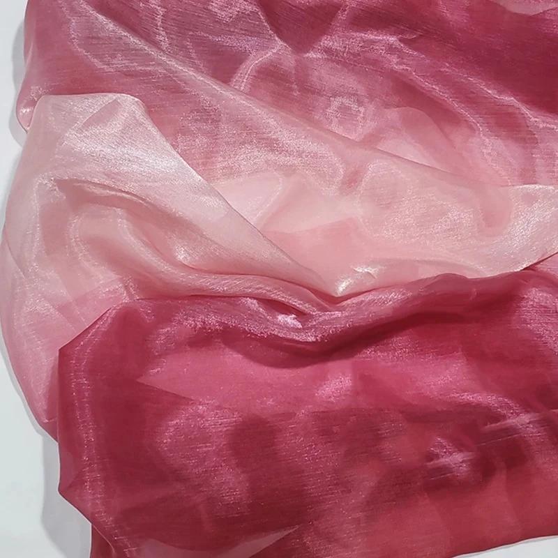 Wide 150cm Shiny Gradient Organza Fabric Glossy Thin Gauze Voile Fabric Diy Sewing Dress Hanfu Stage Costume Crafts Background