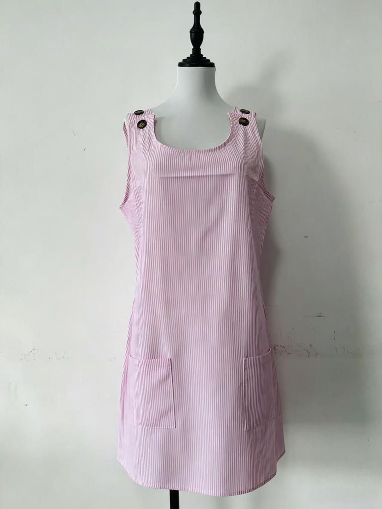 European and American coats new round neck pockets striped straps button casual dress