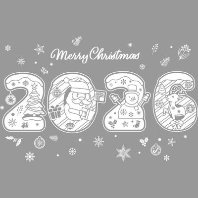 2026 Weihnachts-Fensteraufkleber Weihnachtsmann-Muster Elch Schneemann Design Festival Party Aufkleber Schneeflocken-Motiv