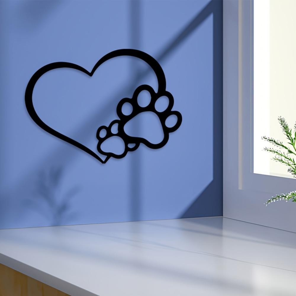 Vintage Iron Wall Art Heart Paw Print Metal Sculpture Pet Lover Shadow Decor Rustproof Minimalist Ornament for Living Room Bedroom Farmhouse Easy Hang