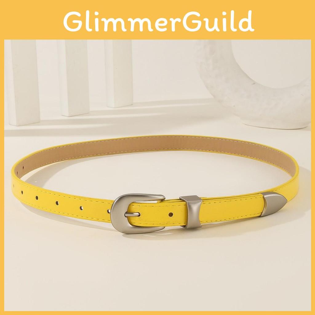 Simple Solid Color Metal Buckle Decoration Women Casual Belt For Denim Outfits