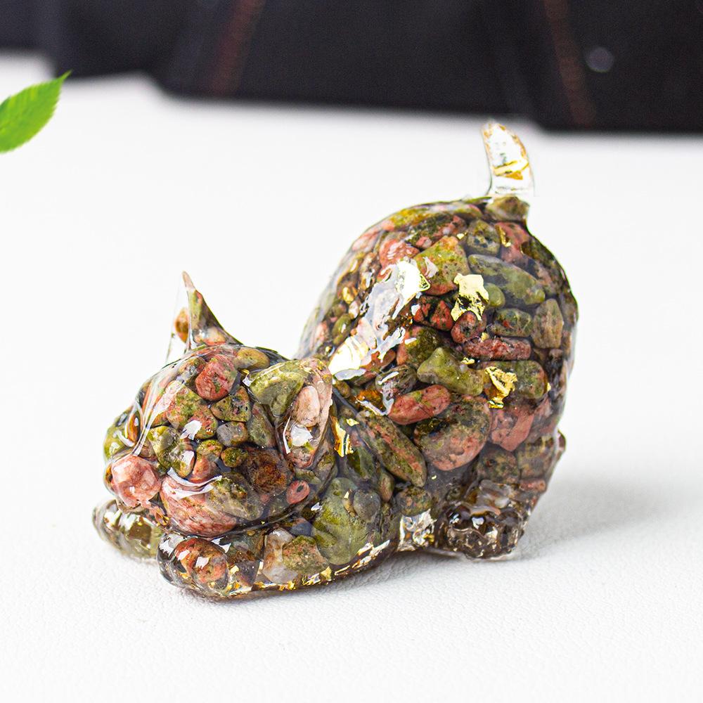 Crystal Cat Resin Decor Healing Desk Ornament Cute Animal Sculpture for Home Office Lucky Gift