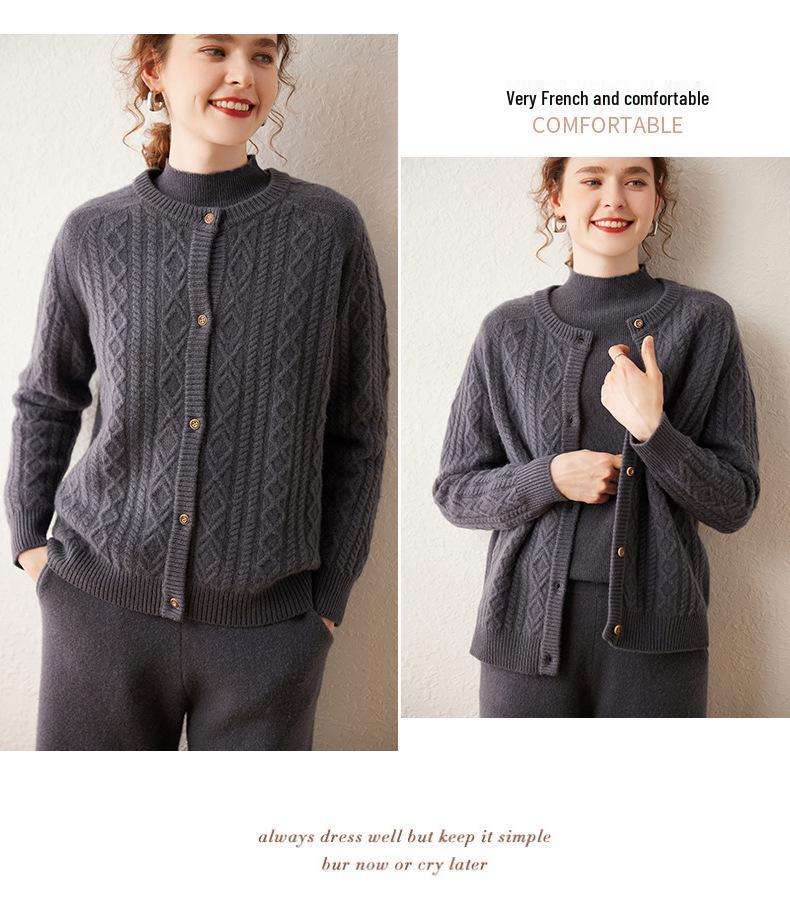 Women's Heavyweight Cashmere Cable Knit Cardigan Sweater - Autumn/Winter Collection