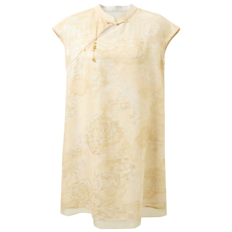 New Chinese Style Stand Collar A-Line Midi Dress XL