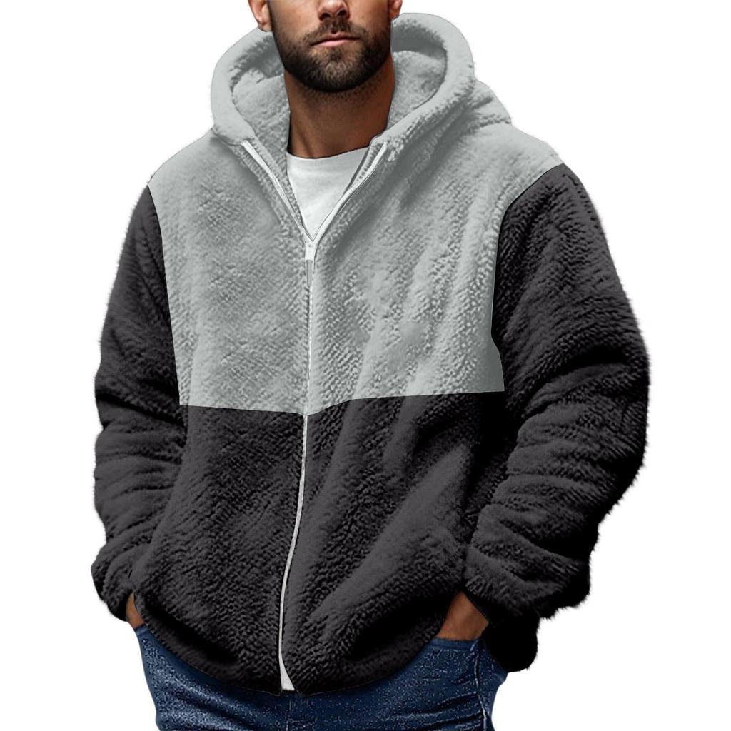 Men'S Winter Zipper Hooded Fleece Sweatshirt With Patch Pocket Casual Jacket
