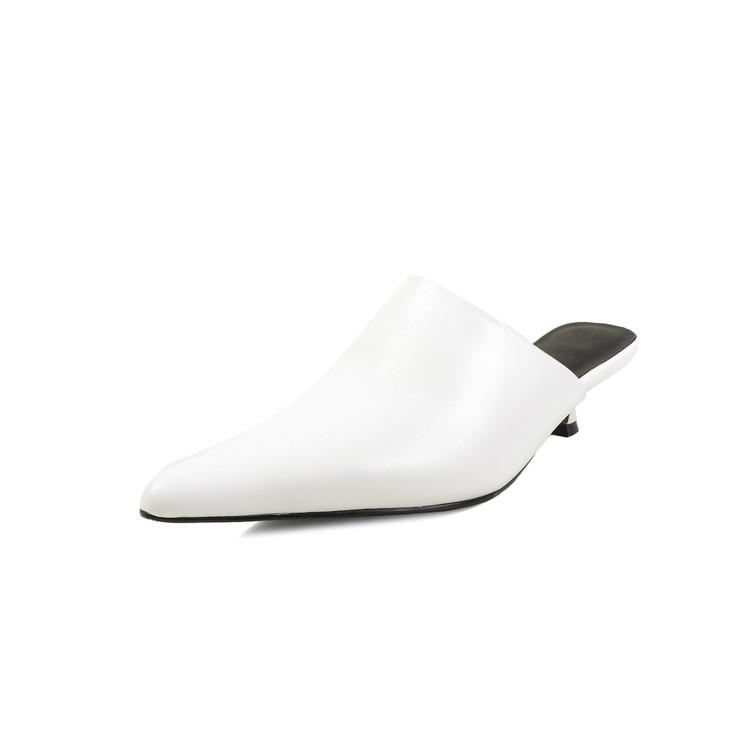 Fashion NEW Summer Women Mules Genuine Leather Shoes for Women Pointed Toe Thin Heel Shoes Cover Toe Slingback Sandals Concise Slippers