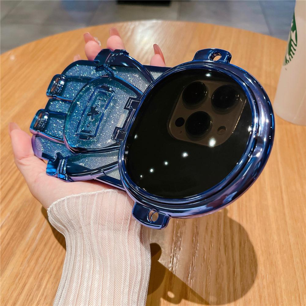 Glitter Astronaut Clear Phone Case For iPhone 16 15 14 Plus 13 12 11 Pro Max Crossbody Mirror Stand Cover
