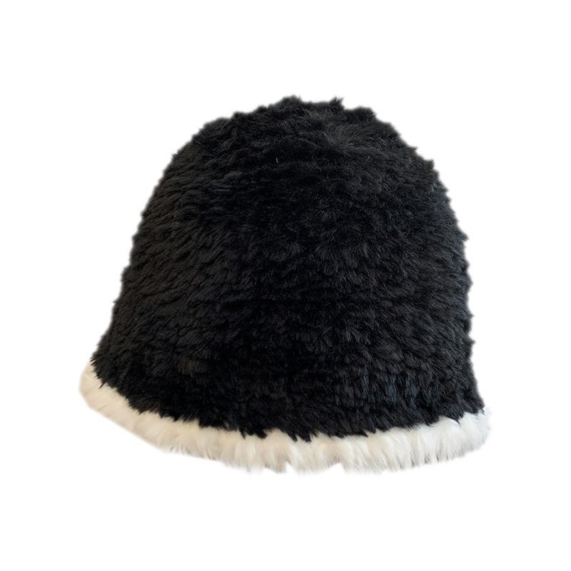 Autumn and Winter Fisherman Female Versatile Plush Basin Hat Plain Face Big Head Circumference Bucket Warm Face Small Face Covering Knitted Hat
