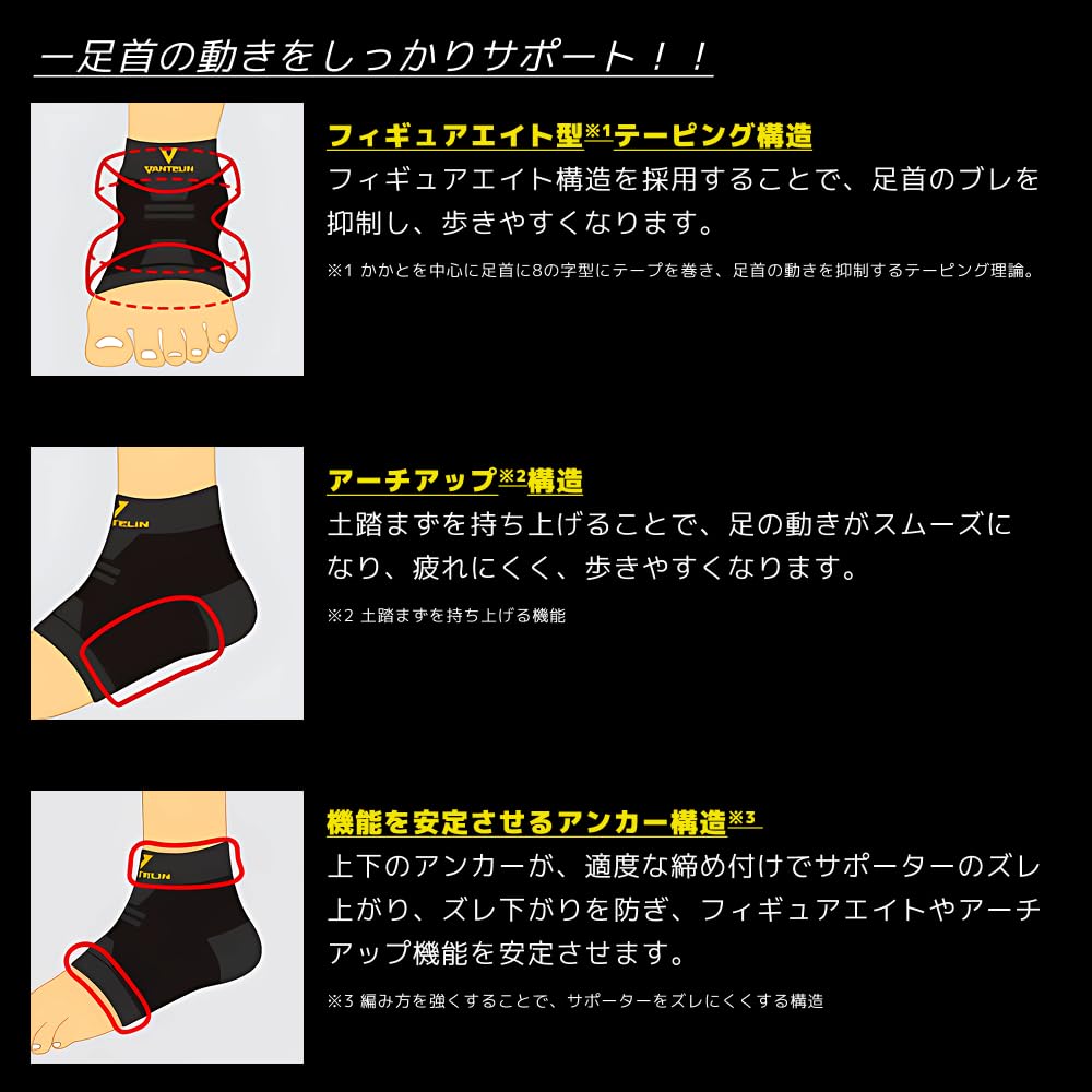 Vantelin Ankle for Both Left and 1 Count Support, Large, Black, Right,