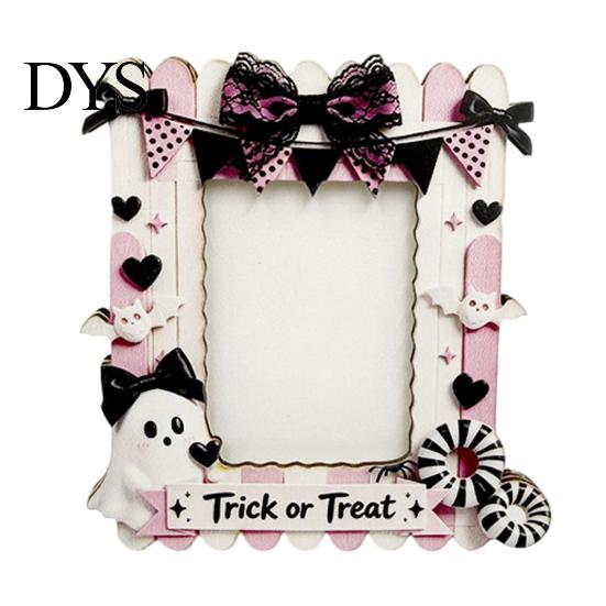 Halloween Photo Frame Wooden Frame, Cute Ghost Butterfly Cat Tabletop Decor Display Slot with Stand, Sweet Kawaii Pumpkin Picture Holder for