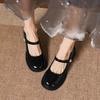 Krazing Pot Microfiber Round Toe Thick Med Heels Spring Summer Shoes Big Size 43 Circle Button Women Platform Pumps