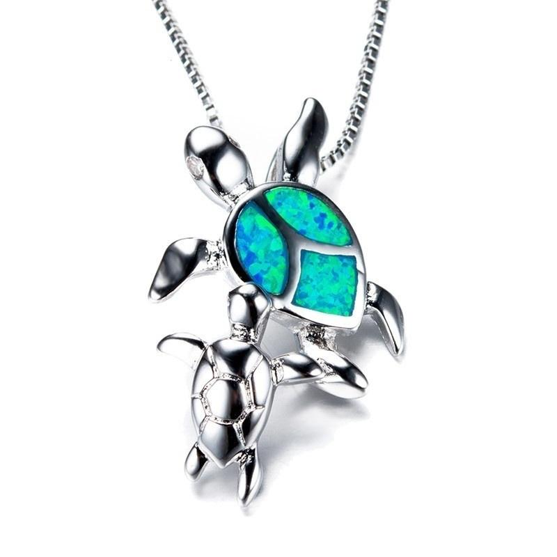 Boho Fashion Flower Pendant Necklace for Women Girl Charm Blue Imitation Opal Necklace Trendy Wedding Party Jewelry