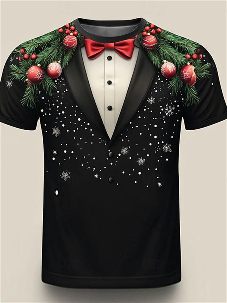 Christmas Men's T Shirt 3d Print Fake Suit Costume Casual Tee Fashion Crew Neck Short Sleeve Party Cosplay T-shirts Male Clothes