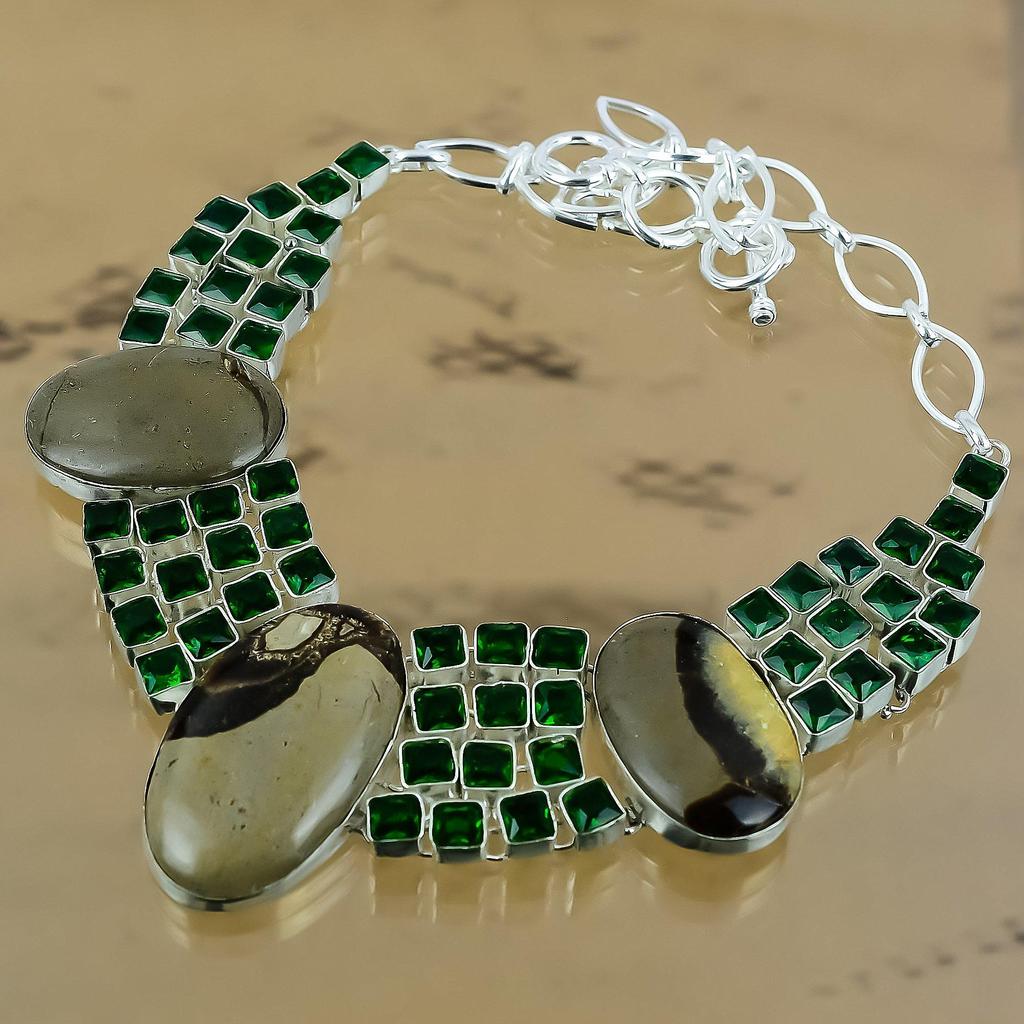 Geschenk für Frauen Kette Verstellbare Halskette 925 Silber Natürlicher Septarien Edelstein