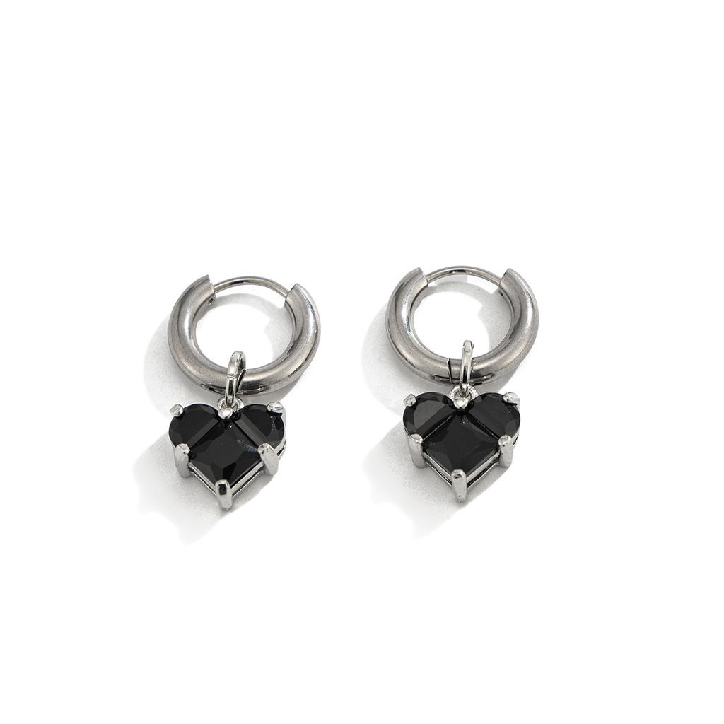 Sweet And Cool Stainless Steel Love Pendant Earrings, Fashionable Titanium Steel Acrylic Diamond Earrings