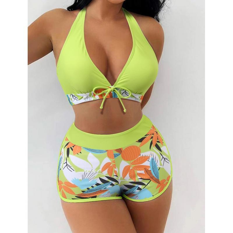 Women's Bikini Swimsuit Set Sexy High Waisted Beach Shorts Bow Tie Backless Underwear Tropical Style Beachwear for Swimming and Surfing