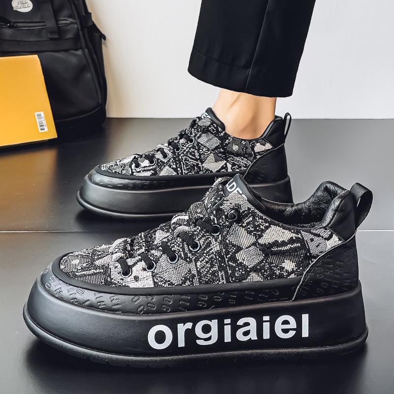 Vår tygskor 2025 nya andningsbara sport herrskor herrarnas höjdökande platåskor avslappnade pappa-skor herrskor