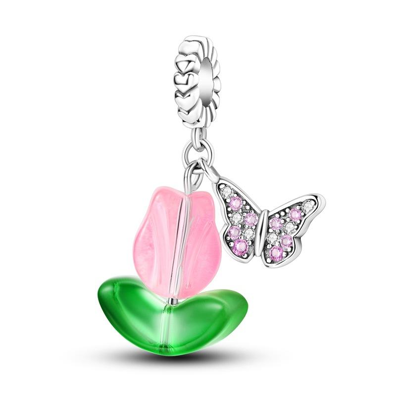 S925 Silver Flower Beaded Pendant Charm Jewelry Accessories for Bracelet Necklace DIY Craft Supplies