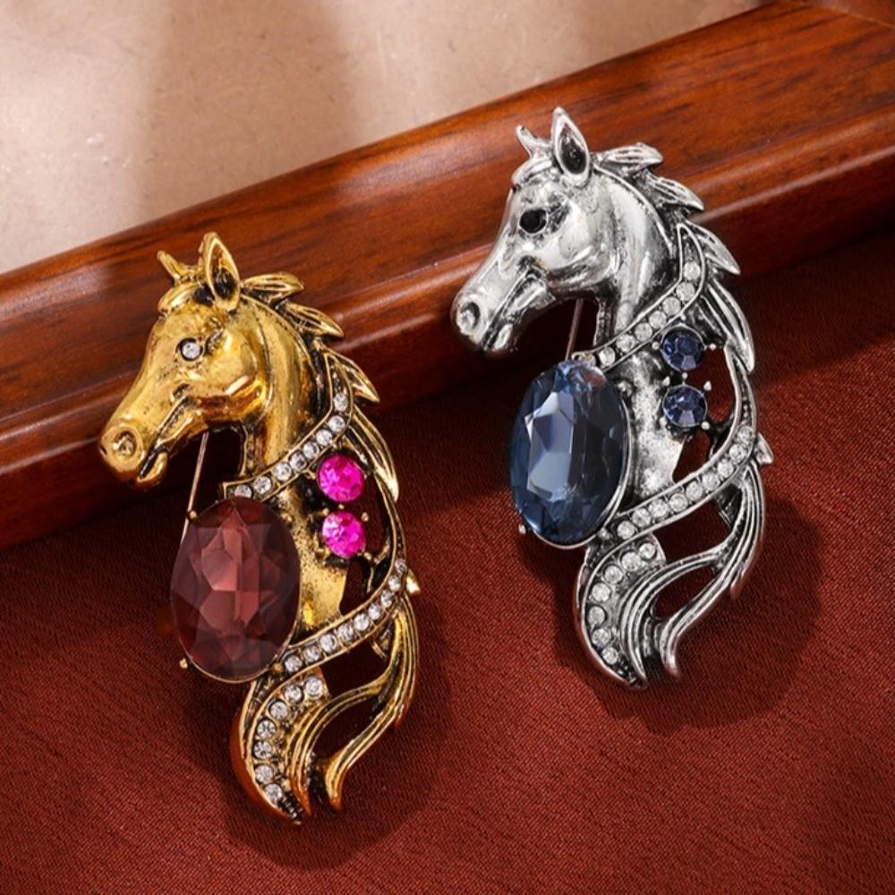 Horse Year Zodiac Horse Head Brooch Chinese New Year Metal Pony Badge Pin Zodiac Animal Pins Gift