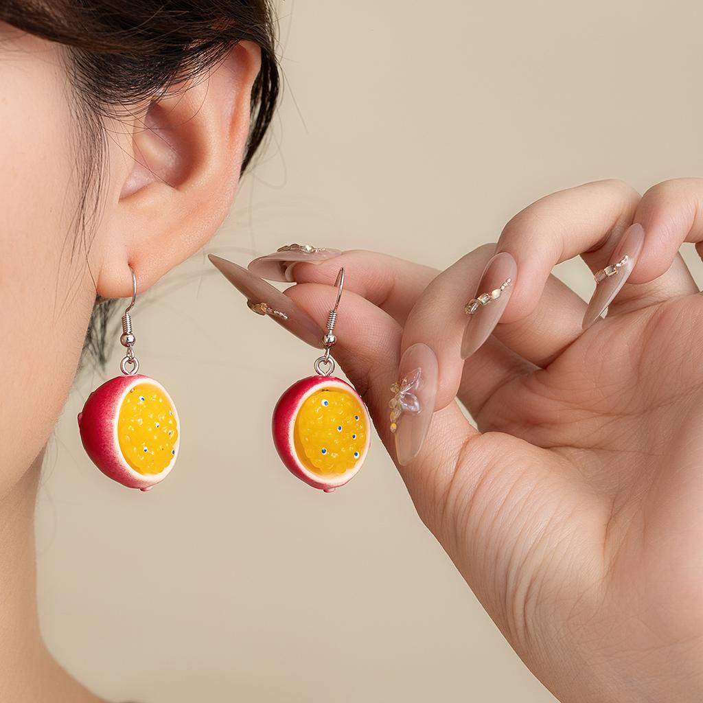 Creative Fun Cute Simulation Fruit Cake Pendant Earrings Personality Niche Grapefruit Passion Fruit Fashion Earrings
