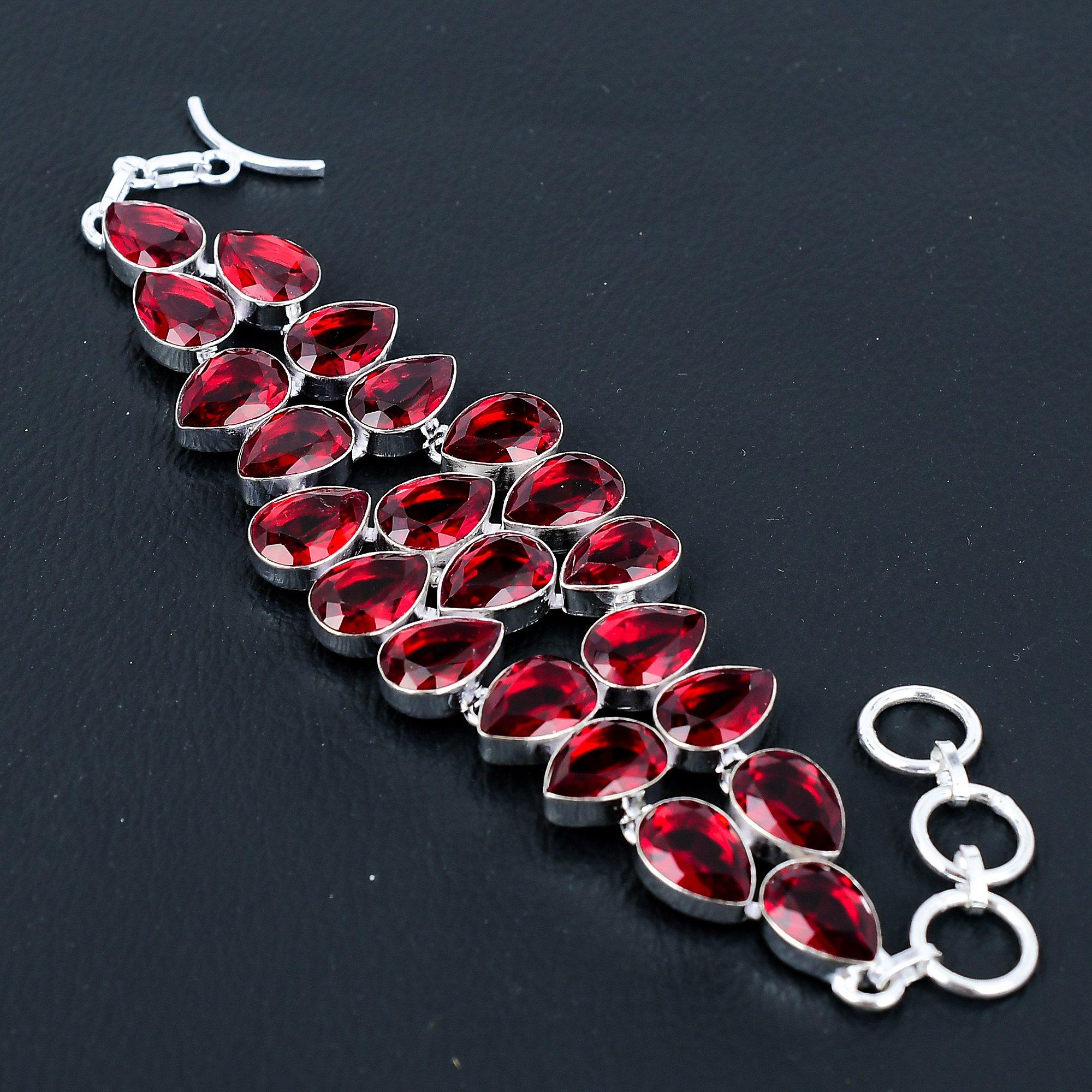 

Браслет из стерлингового серебра 925 пробы ручной работы с красным гранатом, серебряный браслет, женский браслет с красным гранатом, браслет унисекс с гранатом для подарков 8 красный