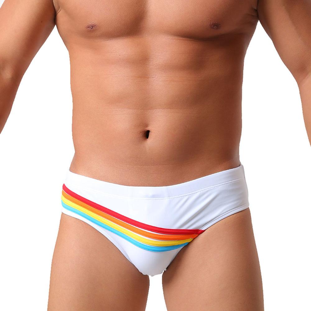 Men's Fashion Sexy Swim Brief Sexy Stripes UXH Brand Swimsuit for Men Surfing Swimwear Beach Shorts