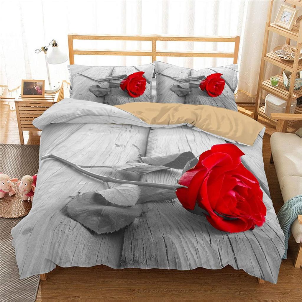 Rose Duvet Cover Floral Bouquet Botanical Comforter Cover Romantic Flower Bedding Set Valentine's Day Couple Lover Room Decor