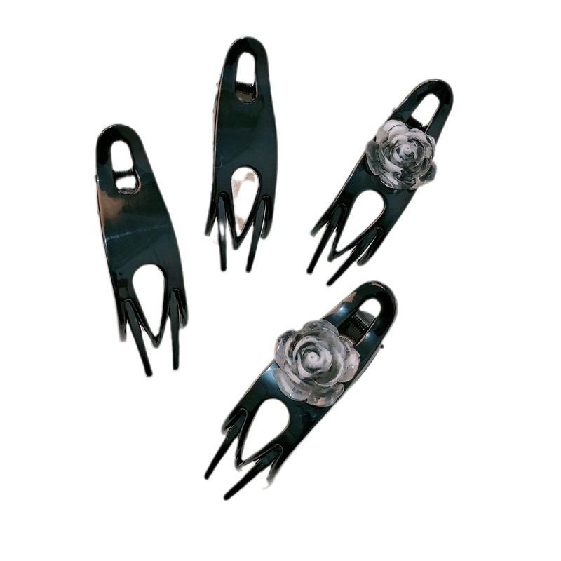 1pc Ink tea flower grasping clip, simple temperament, straight clip, hair clip, hair accessory