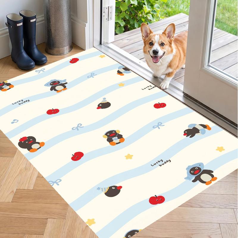 Crystal Velvet Rug with Pingu Design, Soft Non-Slip Floor Mat for Living Room Bedroom Decor