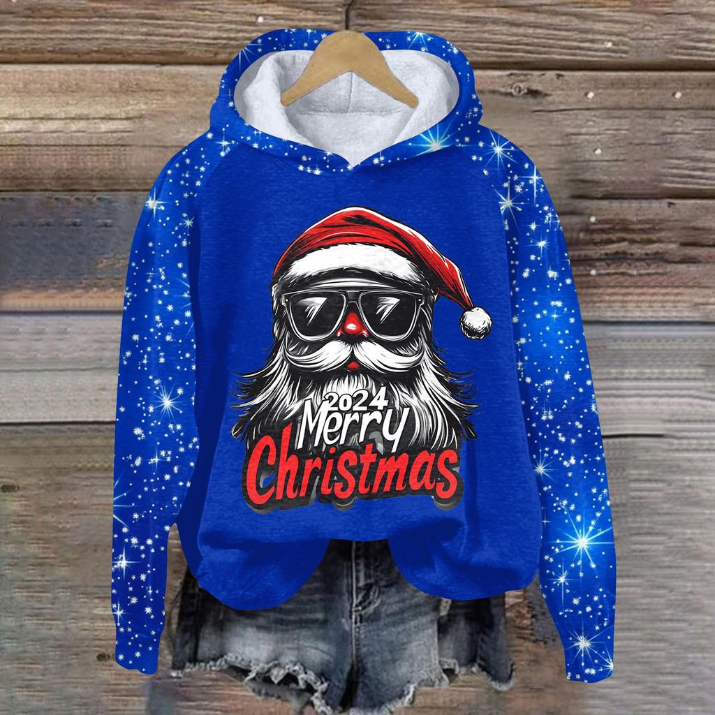 Dammode Pullover Djup Ärm Jul Tryckt Huvtröja