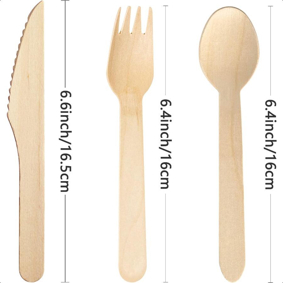 Wooden Cutlery Set Include Fork Spoon Knife100% Natural EcoFriendly BiodegradableandCompostable Alternative to Plastic Cutlery