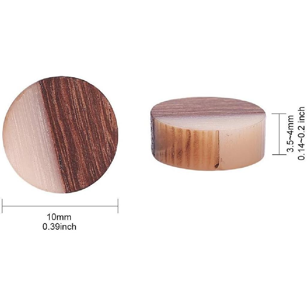 LiQunSweet 50 Pcs Handmade Mixed Random Color Vintage Natural Wood with Resin Cabochon Charm Bead Without Hole Round Shape for Necklace Earring