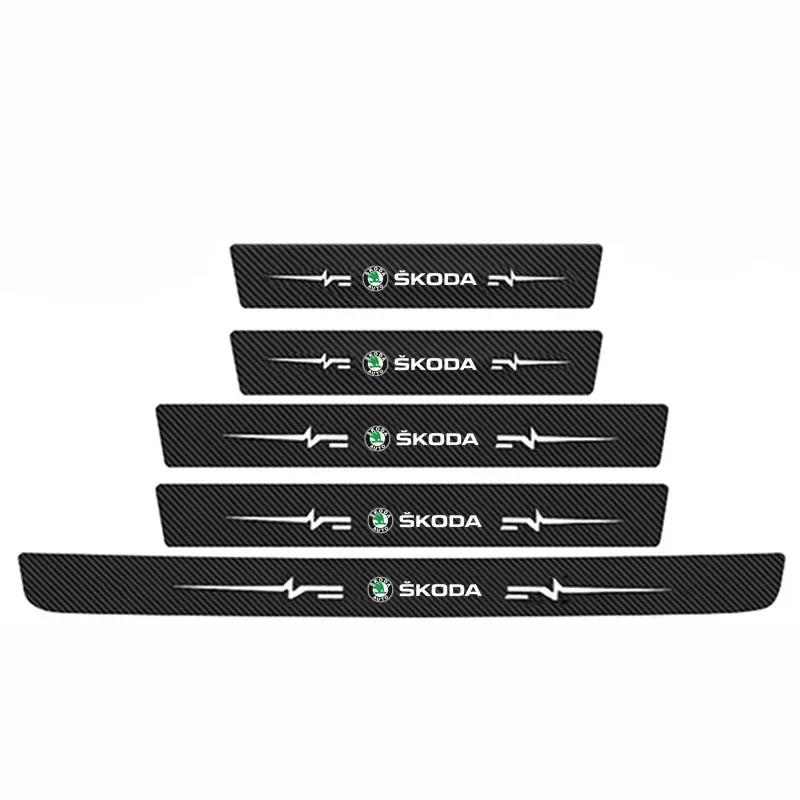 For Skoda Logo Car Door Sill Scuff Anti Scratch Protector Stickers Rapid Fabia 1 Octavia A7 Scala Yeti Kodiaq Karop Kamiq Superb HJ1