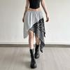 Spring/Summer Women's Low-Waist Plaid & Floral Patchwork Irregular Hem Skirt
